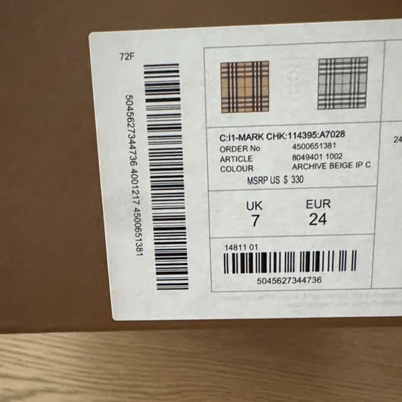 Burberry Beige Plaid Kids Velcro Sneakers with White Straps - Picture 4 of 4